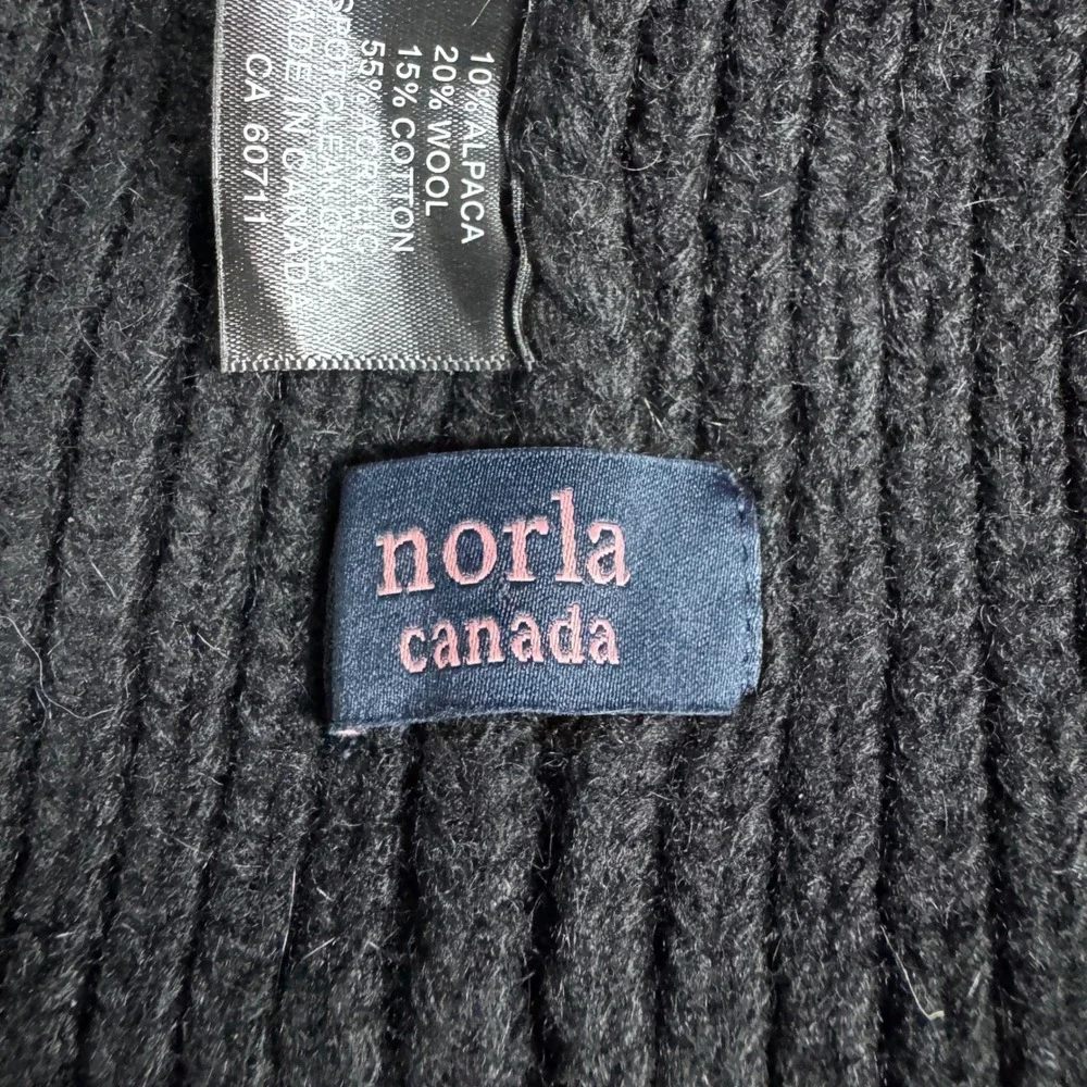 Women's Norla‎ Canada Black Alpaca Wool Blend Ribbed Faux Fur Pom Beanie Hat